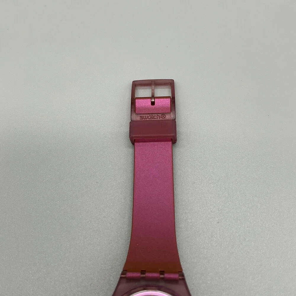 Swatch Sneaky Peaky Womens Watch 34mm Purple Dial Day Date Swiss New Battery